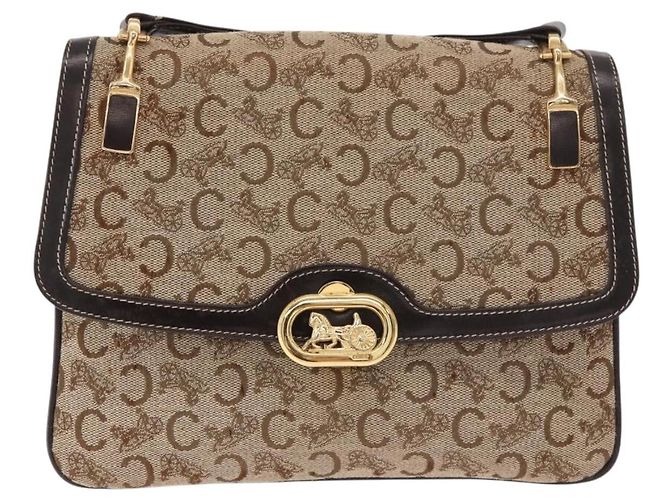 Céline Borsa a tracolla CELINE C Sulky Horse Carriage in tela Beige Gold Auth 185927A - vista 2