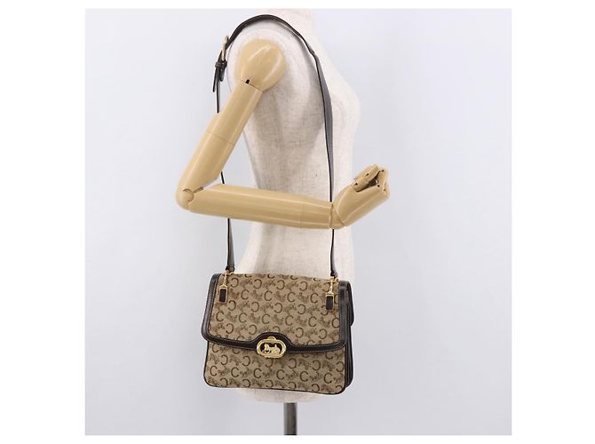 Céline Borsa a tracolla CELINE C Sulky Horse Carriage in tela Beige Gold Auth 185927A - vista 25
