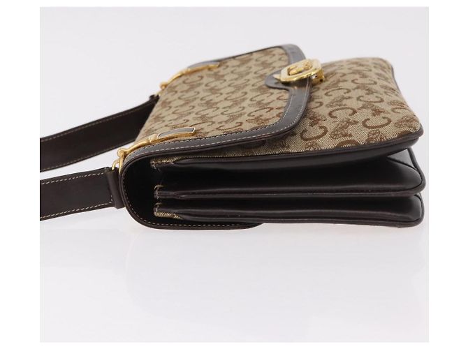 Céline Borsa a tracolla CELINE C Sulky Horse Carriage in tela Beige Gold Auth 185927A - vista 5