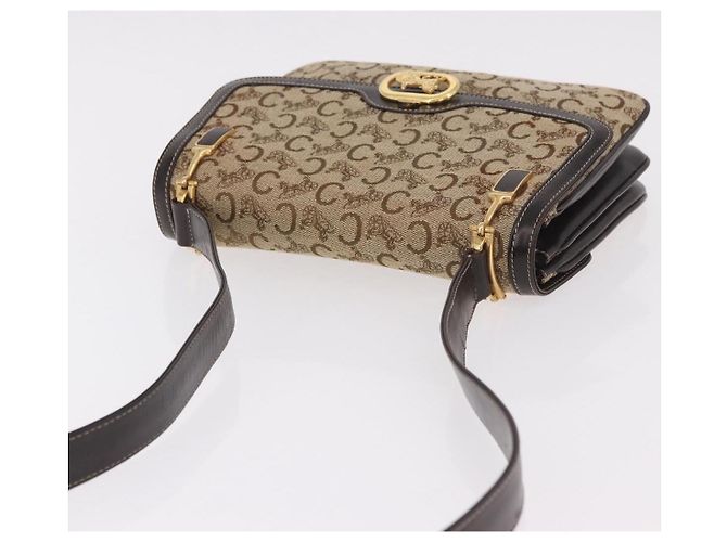 Céline Borsa a tracolla CELINE C Sulky Horse Carriage in tela Beige Gold Auth 185927A - vista 6