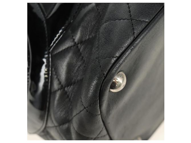 CHANEL Cambon Line Matelassé Tote Bag Leder Schwarz Silber CC Auth 185306V - Ansicht 10