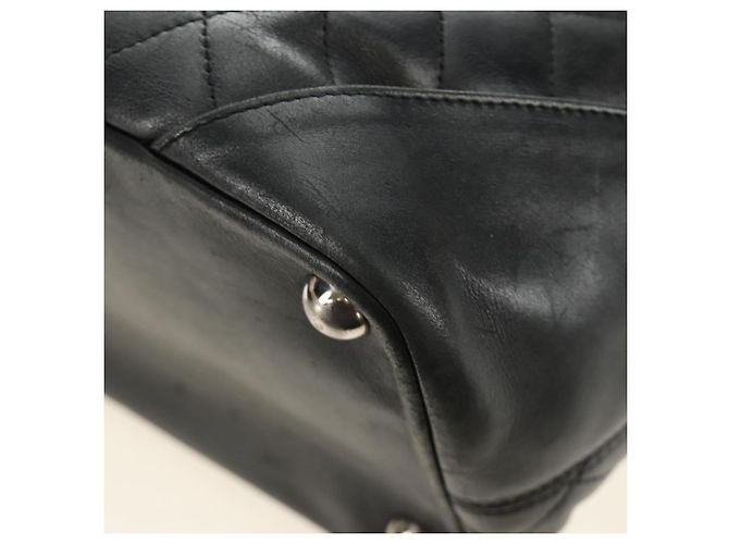 CHANEL Cambon Line Matelassé Tote Bag Leder Schwarz Silber CC Auth 185306V - Ansicht 11