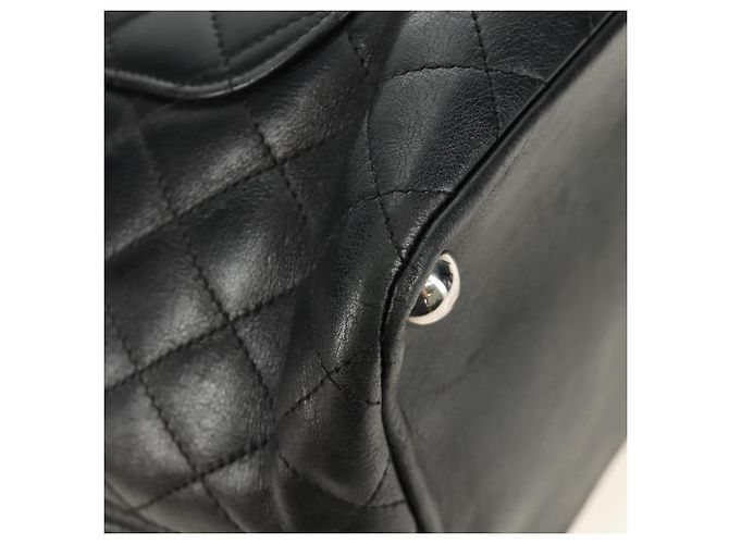 CHANEL Cambon Line Matelassé Tote Bag Leder Schwarz Silber CC Auth 185306V - Ansicht 12