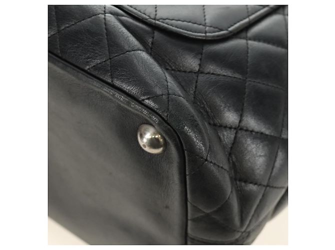 CHANEL Cambon Line Matelassé Tote Bag Leder Schwarz Silber CC Auth 185306V - Ansicht 13