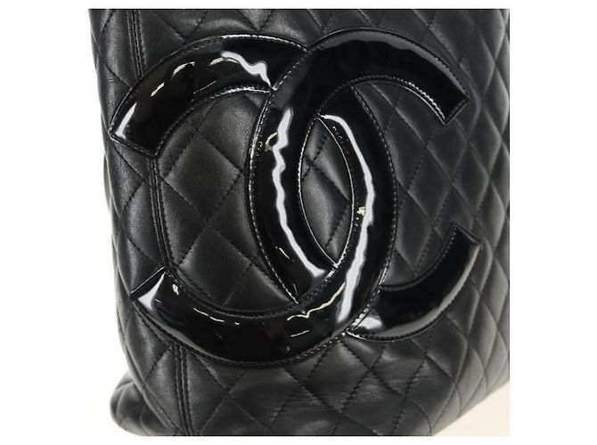 CHANEL Cambon Line Matelassé Tote Bag Leder Schwarz Silber CC Auth 185306V - Ansicht 14