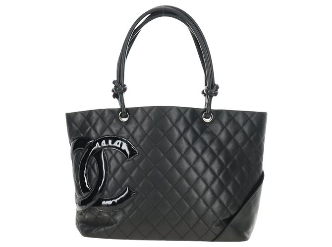 CHANEL Cambon Line Matelassé Tote Bag Leder Schwarz Silber CC Auth 185306V - Ansicht 2