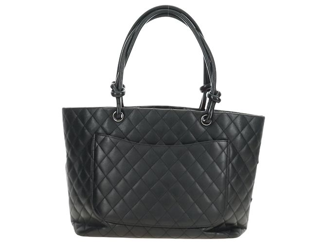 CHANEL Cambon Line Matelassé Tote Bag Leder Schwarz Silber CC Auth 185306V - Ansicht 3