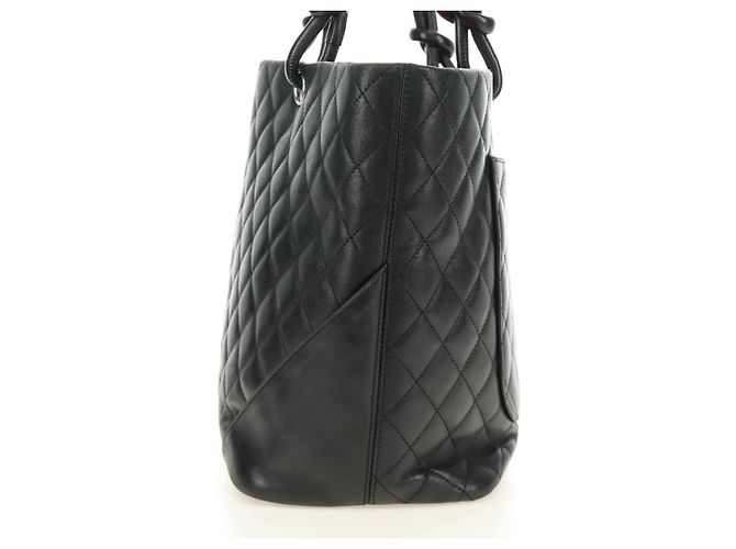 CHANEL Cambon Line Matelassé Tote Bag Leder Schwarz Silber CC Auth 185306V - Ansicht 4