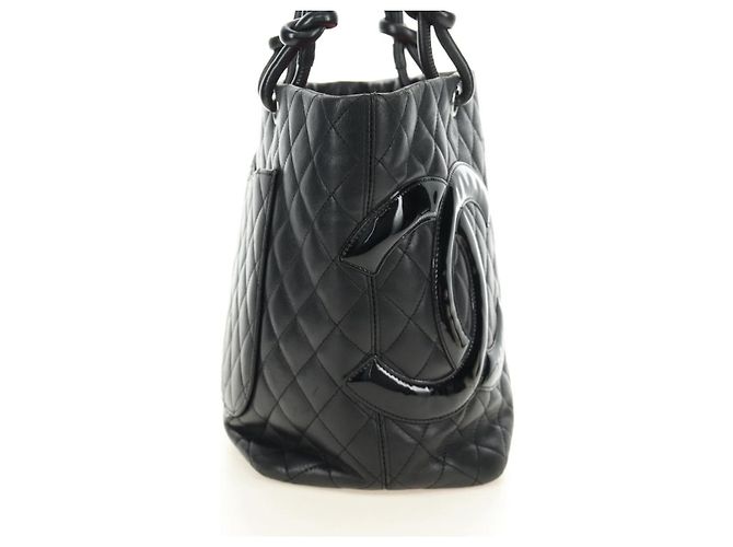 CHANEL Cambon Line Matelassé Tote Bag Leder Schwarz Silber CC Auth 185306V - Ansicht 5