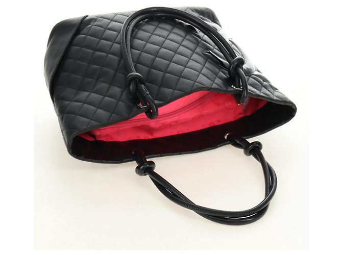 CHANEL Cambon Line Matelassé Tote Bag Leder Schwarz Silber CC Auth 185306V - Ansicht 6