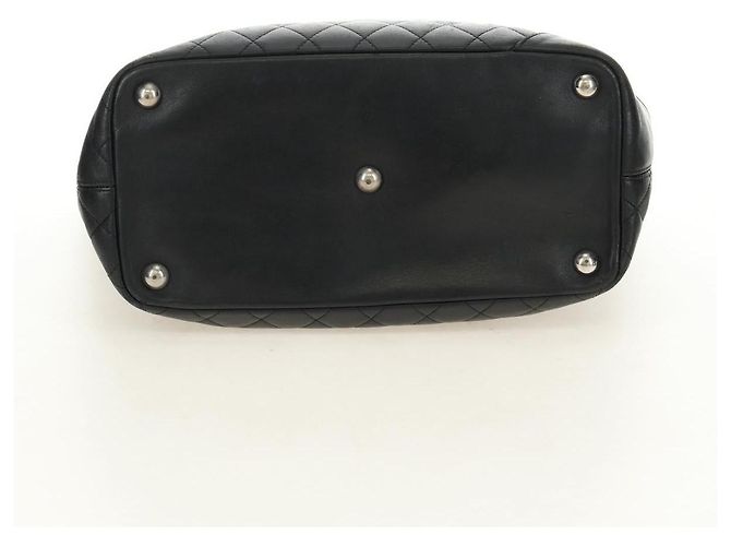 CHANEL Cambon Line Matelassé Tote Bag Leder Schwarz Silber CC Auth 185306V - Ansicht 9