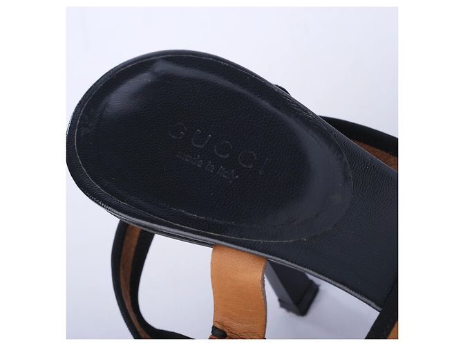Gucci Leather Colorblock Pattern T-Strap Sandals Brown - view 5