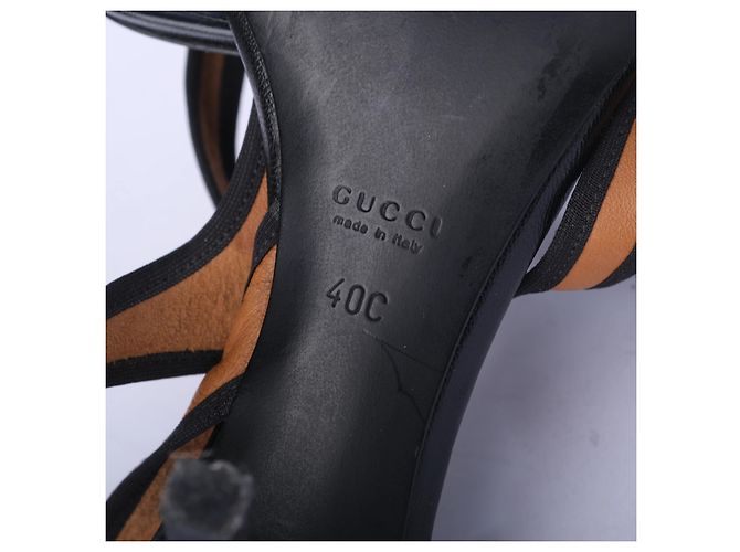 Gucci Leather Colorblock Pattern T-Strap Sandals Brown - view 6
