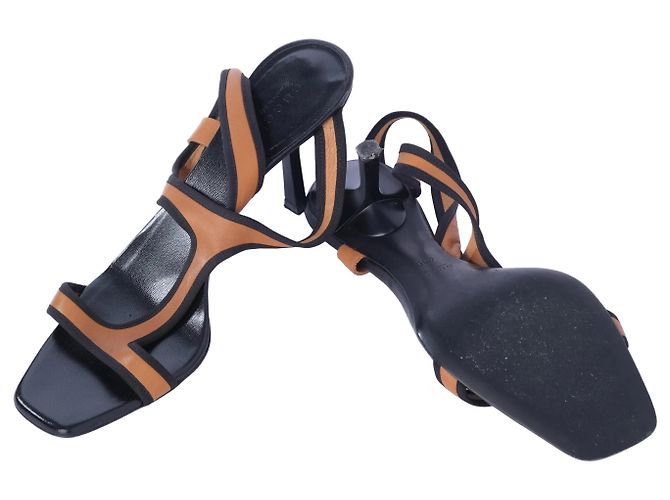 Gucci Leather Colorblock Pattern T-Strap Sandals Brown - view 7