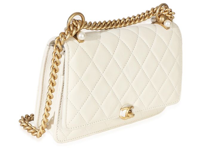 Wallet On Chain Portafoglio con catena Chanel White Quilted Calfskin Pearl CC Bianco - vista 4