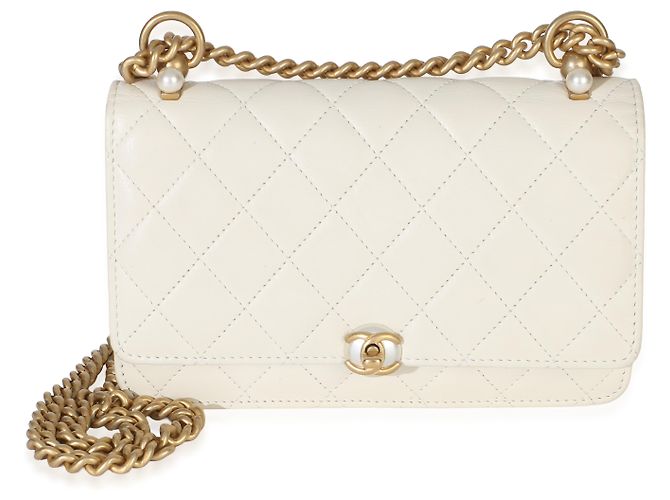 Wallet On Chain Portafoglio con catena Chanel White Quilted Calfskin Pearl CC Bianco - vista 8