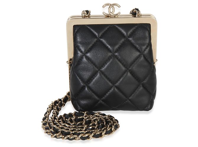 Clutch Chanel Black Quilted Lambskin CC Frame Clutch Con Catena Nero - vista 8