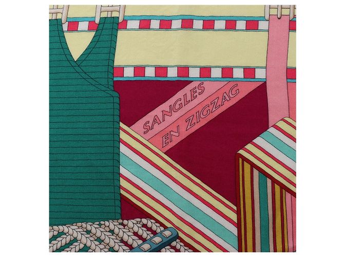 Sciarpa Carré Géant "SANGLES EN ZIGZAG" di Hermès in Cashmere e Seta, Verde x Viola - vista 10