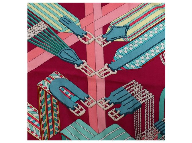 Sciarpa Carré Géant "SANGLES EN ZIGZAG" di Hermès in Cashmere e Seta, Verde x Viola - vista 12