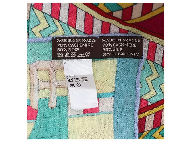 Sciarpa Carré Géant "SANGLES EN ZIGZAG" di Hermès in Cashmere e Seta, Verde x Viola - vista 16
