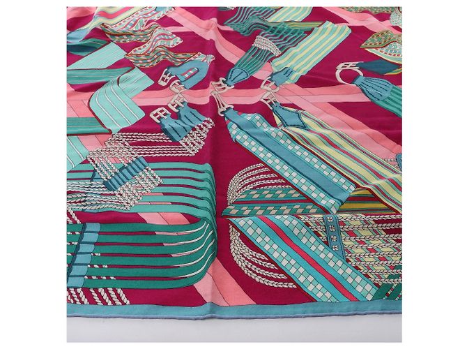 Sciarpa Carré Géant "SANGLES EN ZIGZAG" di Hermès in Cashmere e Seta, Verde x Viola - vista 5