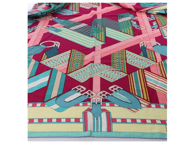 Sciarpa Carré Géant "SANGLES EN ZIGZAG" di Hermès in Cashmere e Seta, Verde x Viola - vista 6