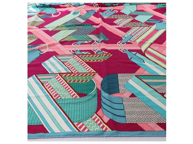 Sciarpa Carré Géant "SANGLES EN ZIGZAG" di Hermès in Cashmere e Seta, Verde x Viola - vista 7