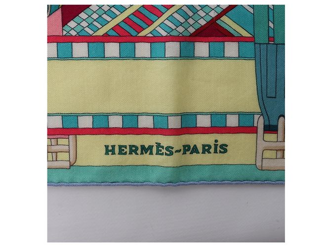 Sciarpa Carré Géant "SANGLES EN ZIGZAG" di Hermès in Cashmere e Seta, Verde x Viola - vista 8