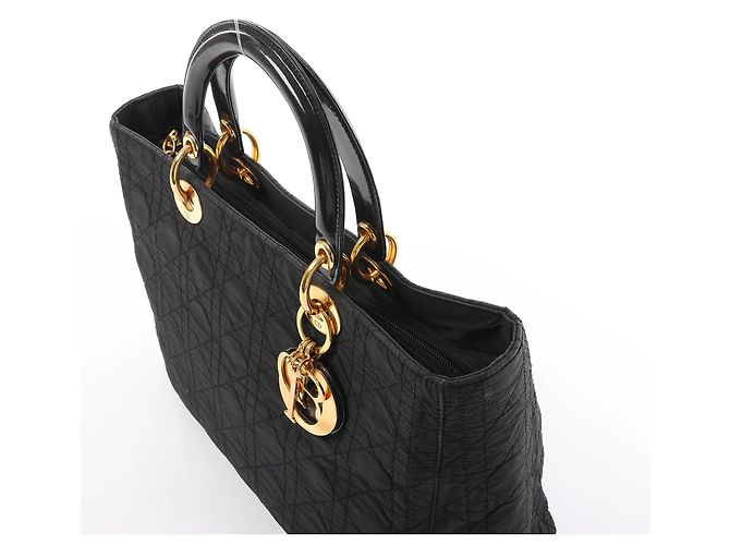 Borsa a mano 2Way Lady Dior Large Cannage Nylon x Patent Leather in Nero Rosso - vista 3