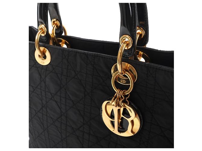Borsa a mano 2Way Lady Dior Large Cannage Nylon x Patent Leather in Nero Rosso - vista 7