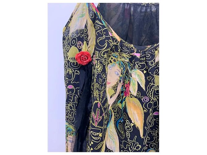 Tsumori Chisato Top de seda Chisato con estampado de sirenas y rostros Negro Multicolor - vista 3