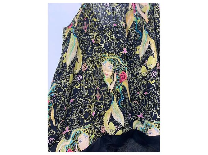 Tsumori Chisato Top de seda Chisato con estampado de sirenas y rostros Negro Multicolor - vista 5