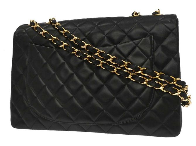 Chanel Vintage CC Chain Flap Shoulder Quilted Lambskin XL Noir - vue 2
