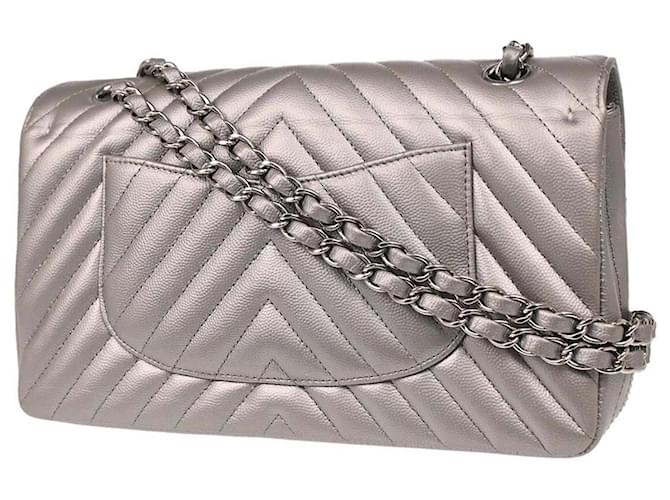 Chanel Timeless - Classic Double Flap Bag Leather medium Argento - vista 2
