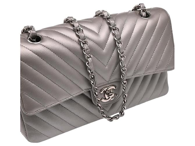 Chanel Timeless - Classic Double Flap Bag Leather medium Argento - vista 3