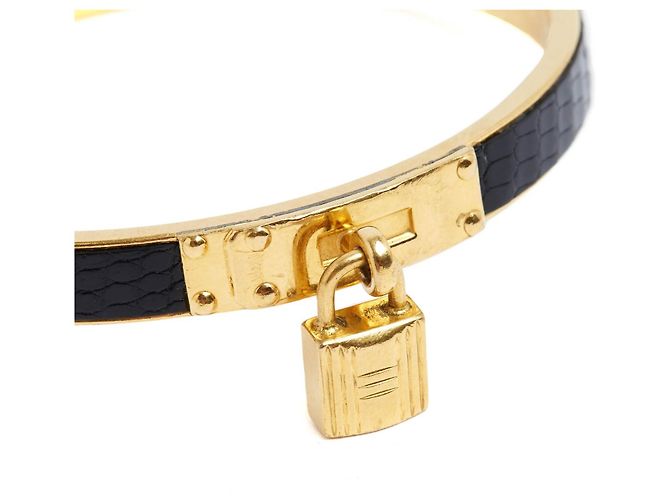 Hermès Bracciale Kelly Pelle Nera Metallo Dorato Nero D'oro - vista 2