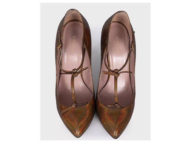 Gucci Braune Leder T-Strap Stiletto Pumps Größe 36.5 gebraucht - Ansicht 2