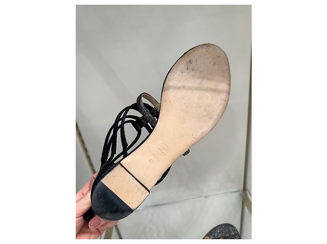 Sandali CHANEL T-Strap Metallic Gunmetal Zip Taglia 42 usato - vista 3