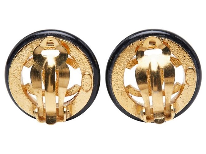 Chanel Coco Mark Vintage Rundohrringe Schwarz Golden - Ansicht 3