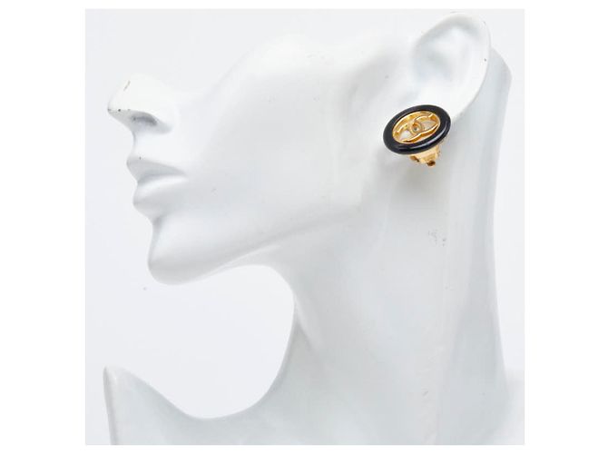Chanel Coco Mark Vintage Rundohrringe Schwarz Golden - Ansicht 5