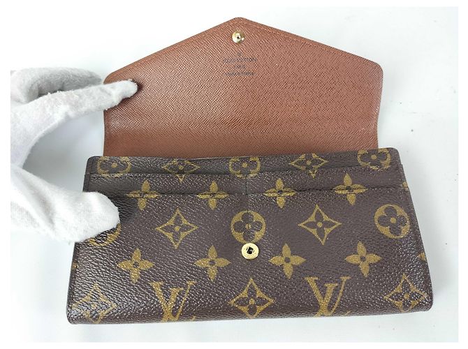 Portafoglio Sarah in Canvas Louis Vuitton Marrone - vista 3