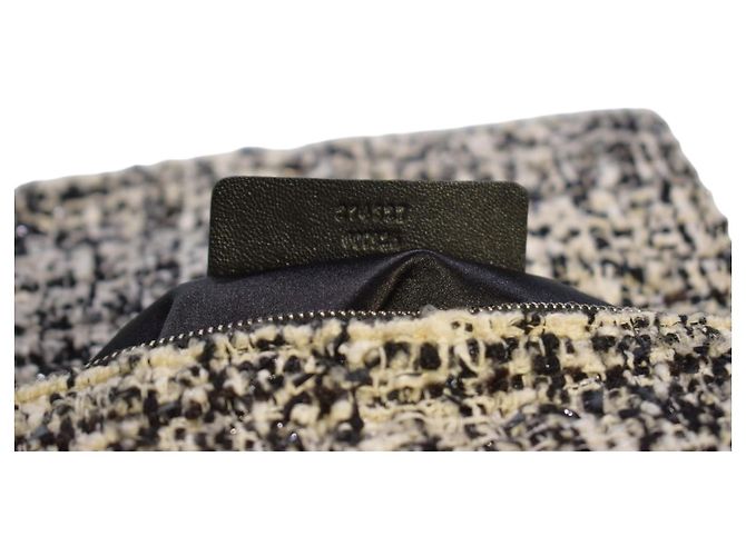 Alexander McQueen Borsa a tracolla Skull in tweed Nero Bianco - vista 17