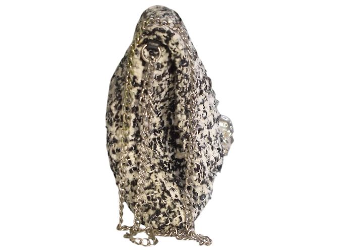 Alexander McQueen Borsa a tracolla Skull in tweed Nero Bianco - vista 6