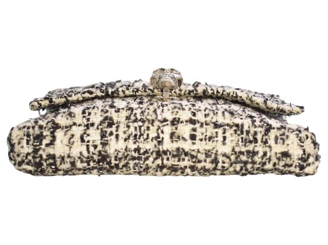 Alexander McQueen Borsa a tracolla Skull in tweed Nero Bianco - vista 9