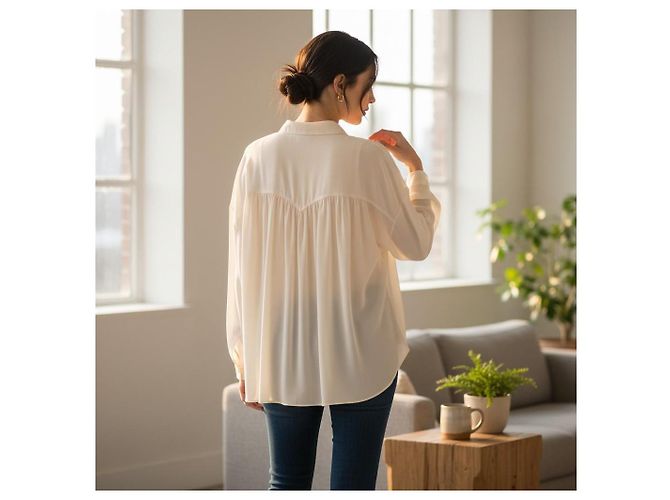 Aspesi Sheer Silk Gathered Back Blouse - Cream - view 2