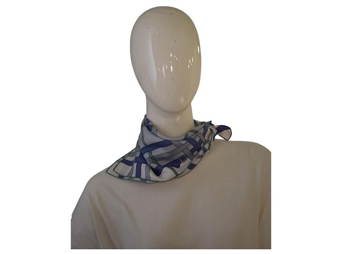 Burberry London Lenço Quadrado de Seda Belt Strap Branco Azul Cinza - vista 10