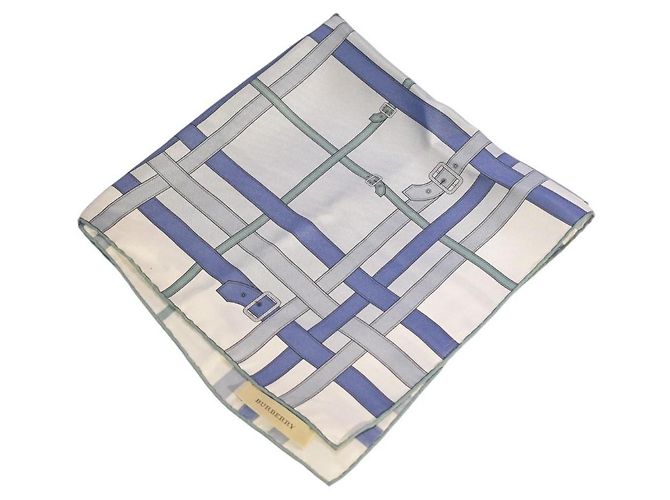 Burberry London Lenço Quadrado de Seda Belt Strap Branco Azul Cinza - vista 5