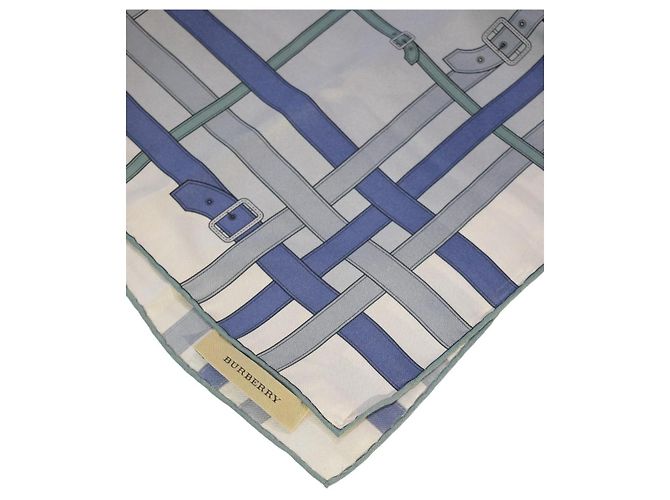 Burberry London Lenço Quadrado de Seda Belt Strap Branco Azul Cinza - vista 6