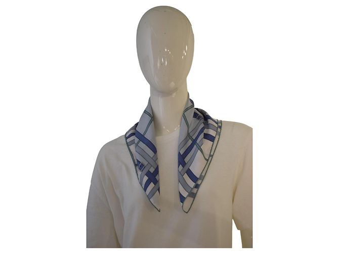 Burberry London Lenço Quadrado de Seda Belt Strap Branco Azul Cinza - vista 8