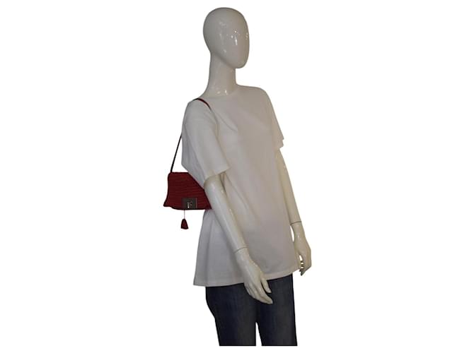 Céline Celine Borsa Tracolla Pelle Smock Rossa Rosso - vista 17